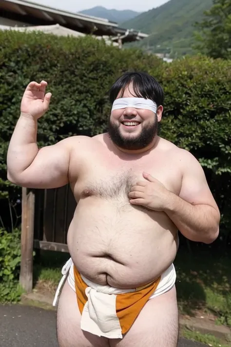 fat man. he is naked and wears a tie、Wearing a loincloth... he has a smiling face. His weight is over 100 kg. he is wearing a loincloth. a blindfold completely covers his eyes.. he has a cute face, completely fat,;I&#39;m only interested in sexual desire. ...