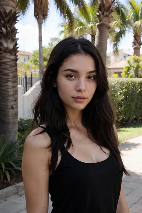 19-year-old girl with very long black hair and a face similar to Dasha Taran&#39;s, foto de busto al aire libre en un parque de la cuidad de Villa Clara, Cuba. 