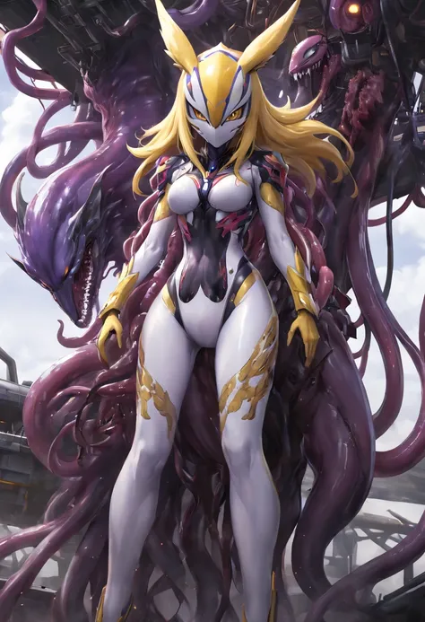 4K，real，realistic，near future，NSFW，Renamon and the giant battle mecha，livingclothes，The pilot is inside a giant battle mech.，Pilot details(full body concept art，Renamon is the pilot，Height: 160cm，The pilot is in front of a giant battle mech.，The pilot is w...