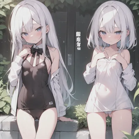 white hair,school swimwear,Loli,loli,small breasts,No breasts,slender,cute,It&#39;s exposed,cover your chest with your hands,lotion,Wet,love,embarrassed,love juice,Pussy,Pussyから液体,highest quality