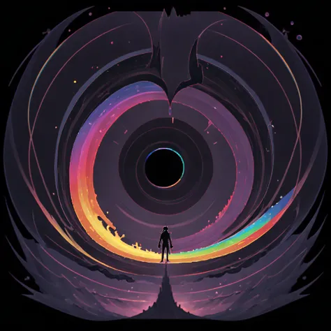 A black hole that tears apart rainbows and devours them, in card art style
