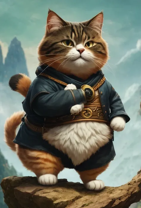 There is a cat standing on a rock holding a ball, furry fantasy art, fat cat superhero, anthropomorphic cat, Cat Samurai, Lovely numbers, planet of cats, Lovely and detailed digital art, Fantasy Card Game Art, portrait of garfield, anthropomorphic cat ninj...