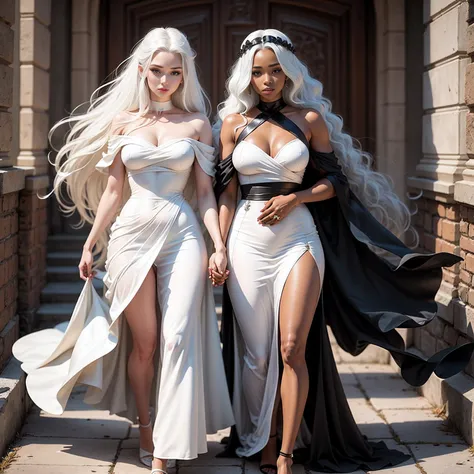 Best quality, best definition, best art, artwork, beautiful, painting, white hair, long white hair, perfect hair, long hair, perfect skin, black skin, brown skin, black skin, dress, long white dress, white dress, greek goddess dress, full body, whole body....