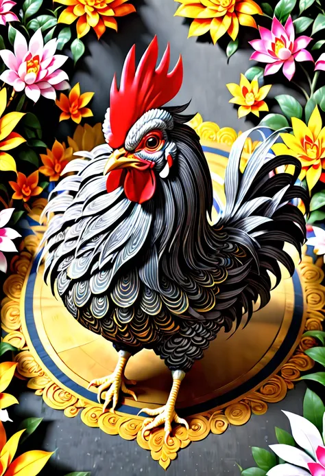 official art, All-in-one 8k wallpaper, Extremely detailed, beautiful and beautiful, Masterpiece, best quality, real, (zenDispute, Mandala, Dispute, enDispute), View from the top, (Thai Striped Chicken:1.5), very detailed, Dynamic angle, Chaos in its most b...