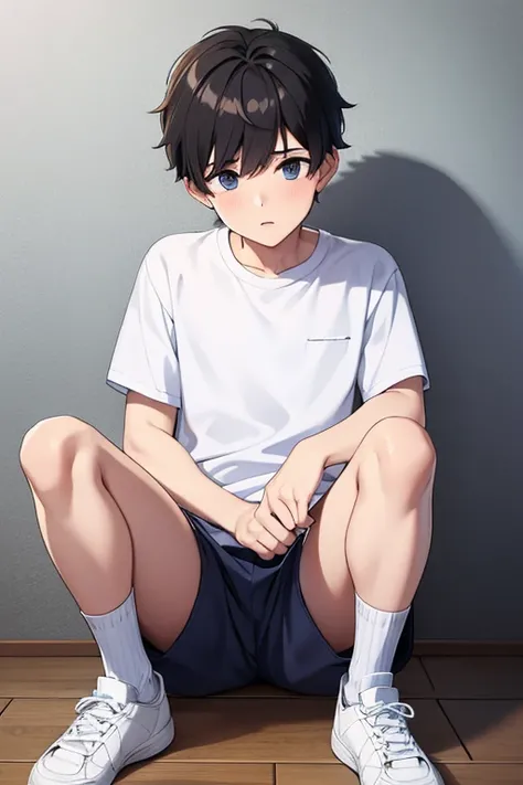 masterpiece, best quality, a boy, , shorts, white socks，