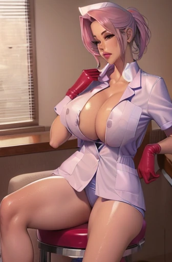 ,nurse uniform,hospital, latex nurse suit,nurses,busty,elbow gloves,labcoat,greyhair woman,white eyes , gigantic boobs ,medical instruments,asian nurse,two nurses,speculum,examination room,oversize boobs, ,big ass ,strap on, lay on table ,legs spreaded,giv...