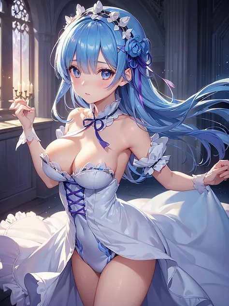 ((masterpiece+best quality+High resolution),(dreamy atmosphere+soft lighting),(1 character),(mysterious expression+elegant pose),(hair loss+bright eyes),(Magic costume+delicate details)),Re:zero,Rem,blue hair,big breasts,transparent,Transparent,