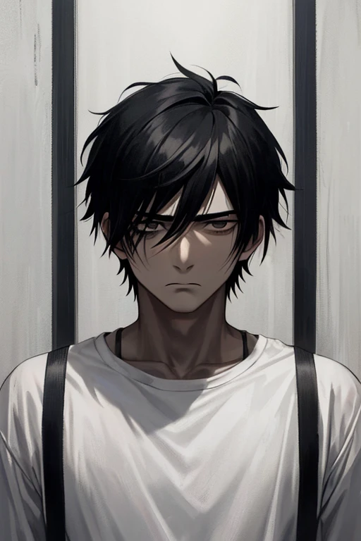 Black-haired boy，Black eyes, full of depressions，Expressive face，Lonely and deep，The Dark Personality