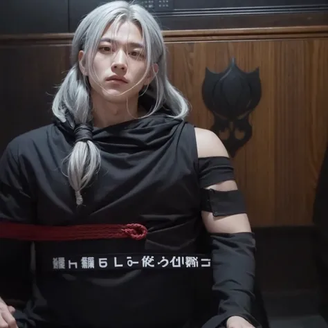 close up image of a very handsome man with long gray hair and black shirt namely Mahito Jujutsu Kaisen playing the villain