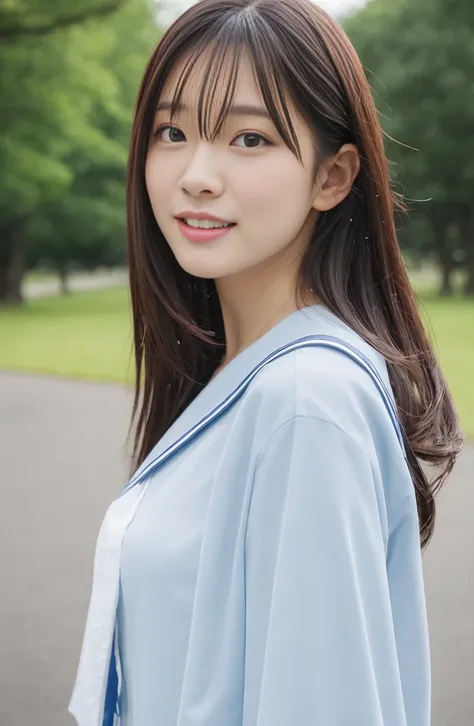 Close-up of a woman wearing a sailor suit walking in the park、japanese model、Young sensual gravure idol、Young and cute gravure idol、リアルyoung gravure idol、Real Sensual Gravure Idol、young gravure idol、sophisticated gravure idol、Yoshitomo Nara、Young skinny gr...