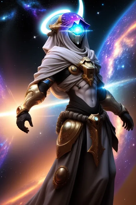 surrealist sheik, whole body, Galaxy background highlights the halo in the background