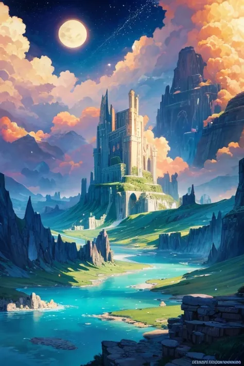 Please draw the phantom continent Atlantis arranged in the Ghibli style.