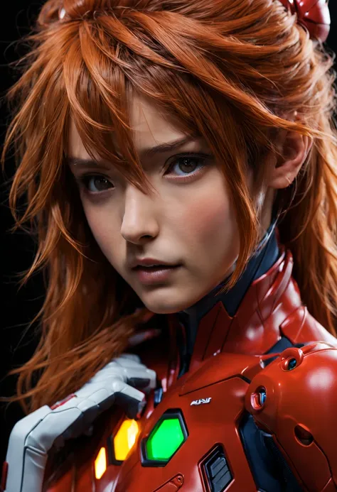 up close and real - asuka langley soryu 3d character in plug suit live-action adaptation, charming face, neon genesis evangelion...