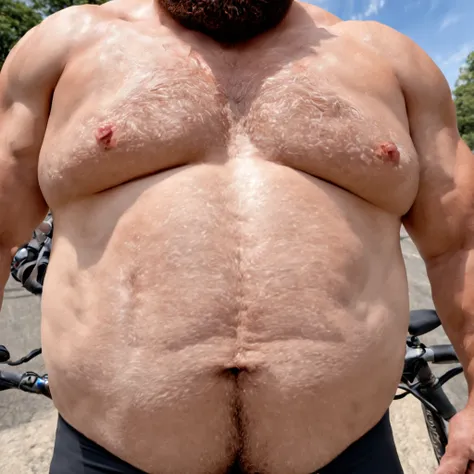  face close up, stick oil painting of a hot, sexy, huge, hairy, hirsute, musclebear, chubby cyclist wearing a skin tight maillot, shorts and helmet, with his back to the viewer, very huge muscles