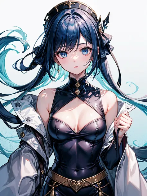 （（（masterpiece、Highest image quality、highest quality、highly detailed unity 8ｋwallpaper）））、（（Illustration of one girl、upper body））、（（（beautiful girl）））、（librarian）、blue hair、（stocky build, thickset physique：1.3, broad shoulders, solid chest）、（（（flat chest））...