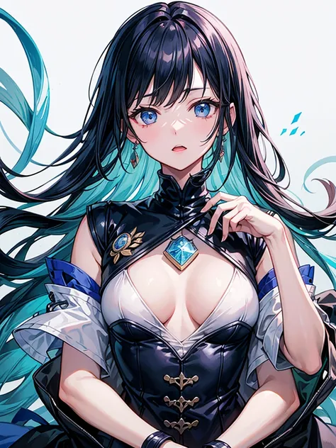 （（（masterpiece、Highest image quality、highest quality、highly detailed unity 8ｋwallpaper）））、（（Illustration of one girl、upper body））、（（（beautiful girl）））、（librarian）、blue hair、（stocky build, thickset physique：1.3, broad shoulders, solid chest）、（（（flat chest））...