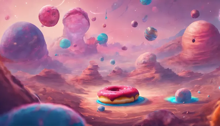 Universe full of donuts instead of planets, colorfull