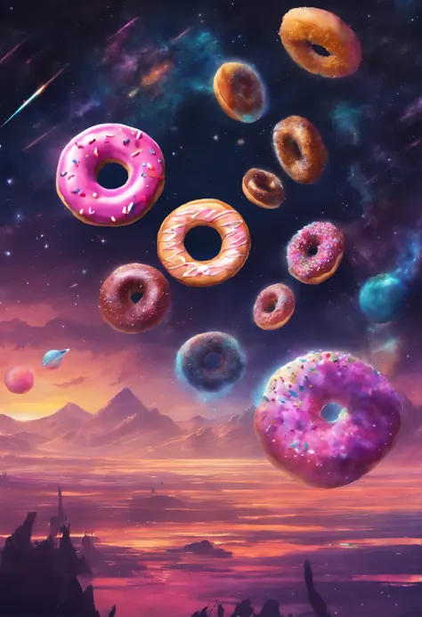 Universe full of a donuts, space, black, colorful