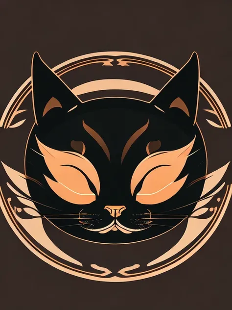 (best quality,4k,highres),detailed cat head silhouette,detailed cat ears,detailed cat eyes,curved east border,detailed Japanese martial arts symbol,circular design,unique T-shirt design,Lotus Journey,vector art,flat style,subtle color palette,soft lighting...