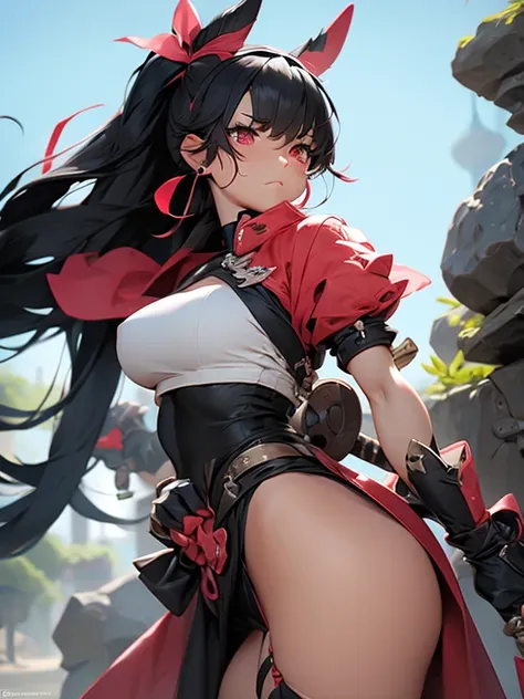 Giantess muscly cute gentle magical girl with twintail black hair