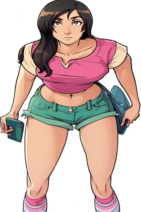 uma mulher de desenho animado com uma blusa rosa e shorts verdes, Girl standing, figura de menina, cel sombreado vetor, corpo inteiro feminino, tina belcher como uma pessoa real, personagem feminina de anime, fanart da coelhinha lola, imagem de desenho ani...