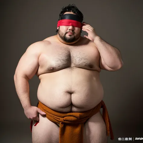 Fat 警察官 male性, Weight is over 100kg, You seem kind., blindfolded and covering eyes, his jacket is open,  interested in sexual desire, ;興奮している Fat, upper body visible, pot belly, Fat, short hair, loincloth, male, fat belly, loincloth, , late 30s, Scruffy be...