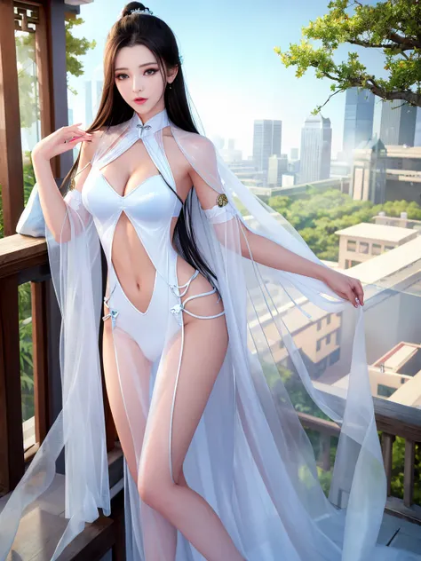 Hyper-realistic 8K CG, flawless,、high resolution、，overlooking，，. China open corridor、terrace ，，eternal， black hair color hair ，1 beautiful model、most， It feels very extreme ，light as yarn（），，University teacher&#39;That，，，hollow、delicate face ，（（（（Body）））） ...