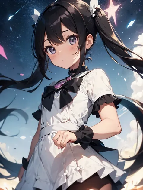 gentle toned magical girl with messy black twintail hair