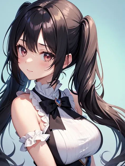 gentle toned magical girl with messy black twintail hair