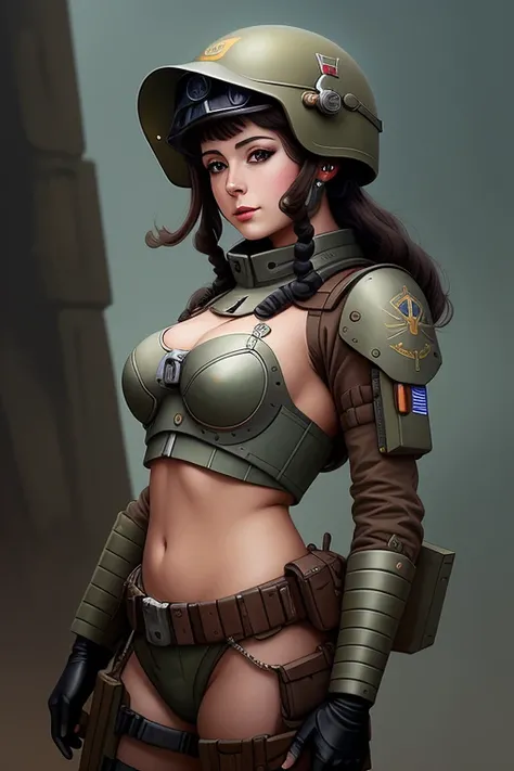 pintura de uma mulher com um capacete segurando uma arma, garota soldado mecanizada, Arte digital detalhada em 4k, Frank Frazetta pintura de estilo, Pintura Digital HD, Science fiction woman, painted in high resolution, pintura digital de alta qualidade, A...