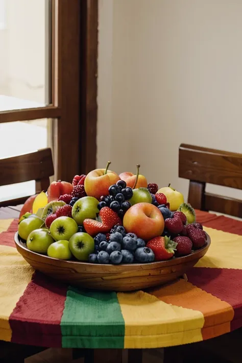 full of colorful fruits on the table