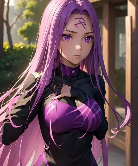 1girl, best quality, masterpiece, high resolution, solo, compression shirt, compression shirt purple, {medusa_fgo:1.15}, long_ha...