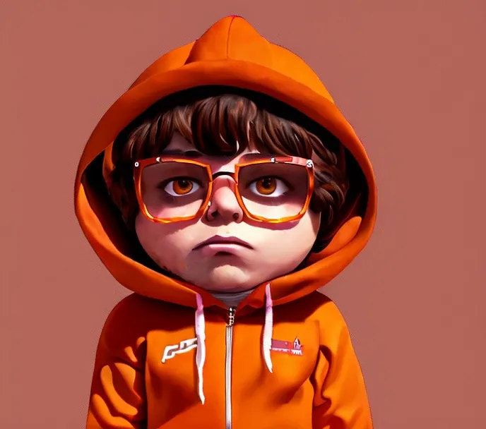 Ginger Chocolate Charro, Chocolate Charro Head, Cartman body, Orange Brown Tracksuit, Red Square Eyewear, Surrealism, Artist by Kim Sujeong, 1080P