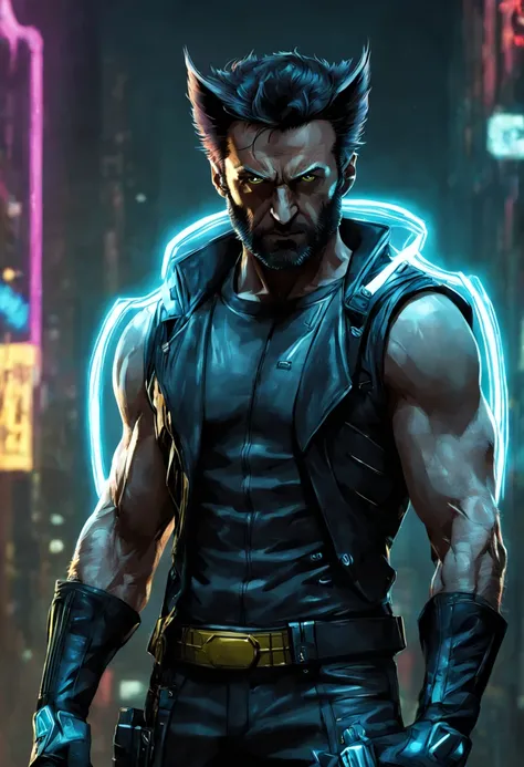 wolverine wearing a cyberpunk outfit