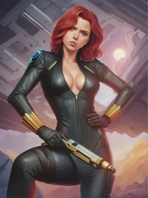 um close up de uma mulher de terno preto segurando uma arma, black Widow, inspired by José Comas Quesada, Chris Moore. artegerm, scarlett johansson black Widow, fofosexyrobutts, por Jorge Jacinto, art of alessandro pautasso, por Pedro Pedraja, por Rick Nag...