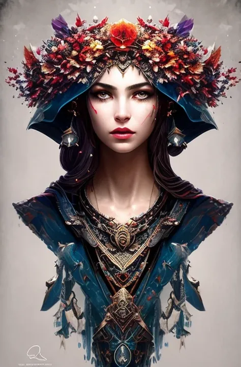 Imagina que la piel de esta criatura parece hecha de una red de pesca., con hojas y flores creciendo en su cuerpo. Digital epic fantasy, symmetric concept art, Sinister fantasy illustration, Symmetrical epic fantasy art., epic fantasy sci fi illustration, ...