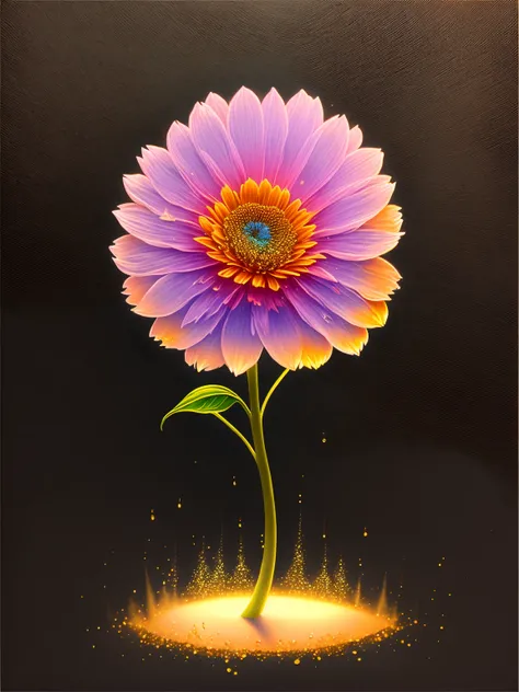 Painting of a colorful flower on a black background,, stunning render, within a radiant connection, Inspired by Kinuko Y. nipple process,, Magical elements, flower icon, Wow, Its beautiful, Cast a colorful spell, bright flash, flash