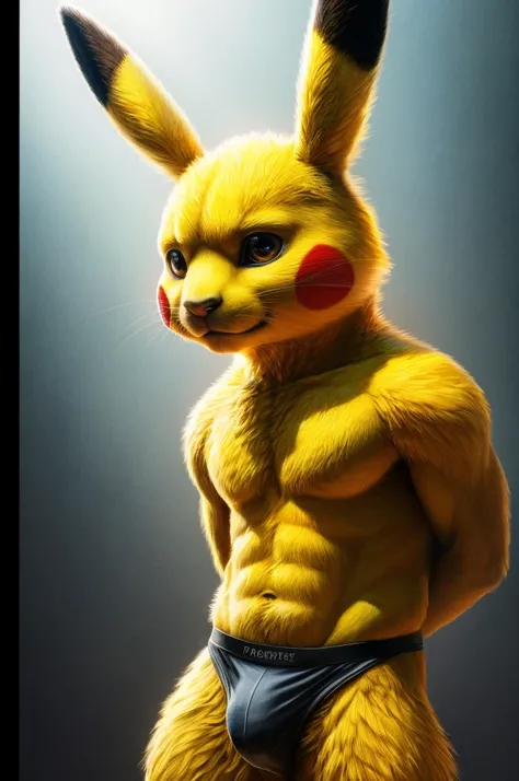 solo,furry,anthro,Pikachu,male,e621,standing,hands behind back,wearing underwear,simple background,front view,(best quality,4k,8k,highres,masterpiece:1.2),ultra-detailed,(realistic,photorealistic,photo-realistic:1.37),vivid colors,portraits,soft lighting
