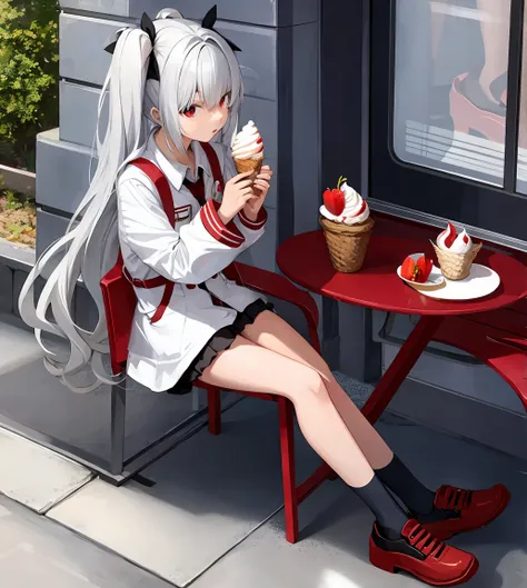 shiromi iori , holding ice-cream, sitting