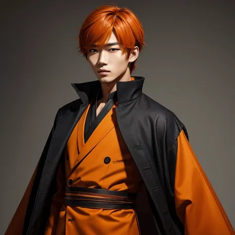 Man around 20. with natural orange hair, Asian. Super stylish. Model. In costume, korean