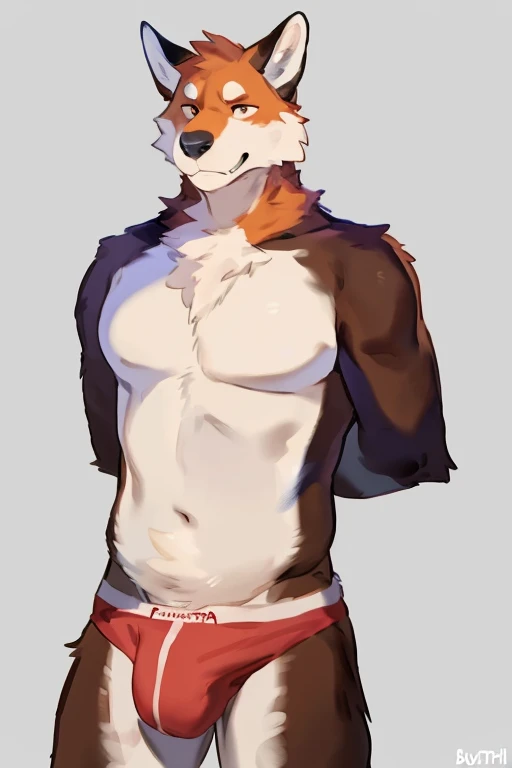 (solo,furry,anthro,Bull,male,)standing, hands behind back, wearing underwear, simple background, front view,(by buta99,by bebebebebe,by inu-sama,by foxovh,by chunie), detailed expression, textured fur, powerful physique, realistic anatomy, vibrant colors, ...