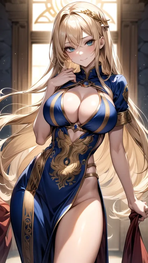 ((masterpiece, best quality, extremely detailed, absurdres)),((high resolution)) ,((8k)), a beautiful woman, ((She is one of the most famous high priestess.)), unparalleled beauty, ((large breasts:1.4)), ((large ass)), ((deep cleavage)), slim waist, chest ...