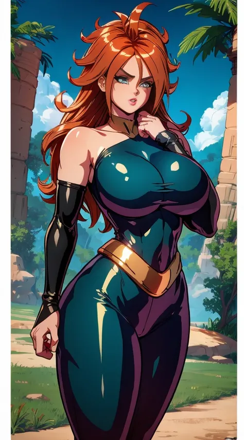 Android 21, best quality), Realistic, cara bonito, (imagem real, detalhes intrincados, profundidade de campo), (1girl, sozinho), compor, separated-lips, altamente detalhado, rosto perfeito, voluptuoso, girl nude athletic body, muscula, , massive breasts, b...