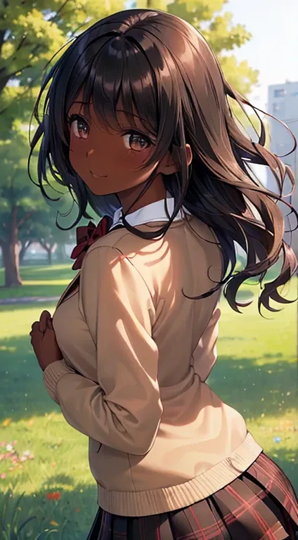 ((desktop, best quality, high quality, art, high resolution, nffsw, detailed, pixel perfect, perfect, detailed, absurd, ultra 8K HD, nffsw, nffsw))), 1 dark skinned woman, beautiful black girl, single, alone, beauty、full body seen、((medium wavy hair, bangs...