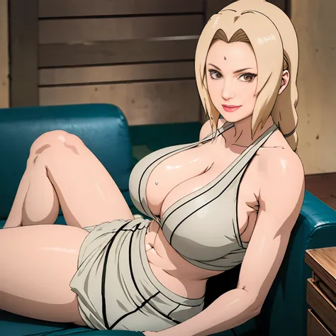 Blonde, anime screencap, very huge tits, white panties, animated, whole body, breast squeeze, sweat, girl,woman,female, mature,30 years old, Authentic and detailed face, smile, heart-shaped_pupils, bare_shoulders, huge_breasts, thighs, sailor suit, black_s...