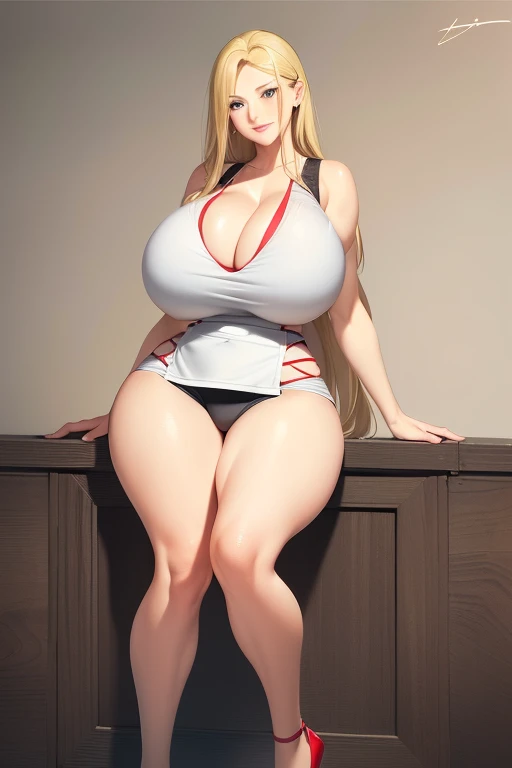 (masterpiece:1.2), (best quality:1.2), ultra detailed, smile, blond hair, blue eyes, Tifa, (gigantic breasts:1.7), (cleavage:1.2), solo mature woman, very curvy, full lips, seductive, smiling, micro-bikini, narrow waist, wide hips, skinny, colorful, city, ...