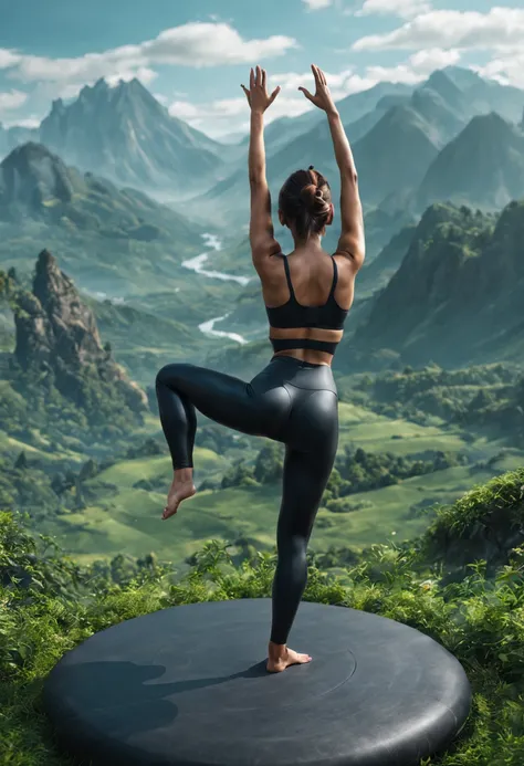 full body rubber human,woman,Beauty,yoga,(surreal), {Highly detailed 8k CG unit wallpaper}, Photographing the expansive landscape