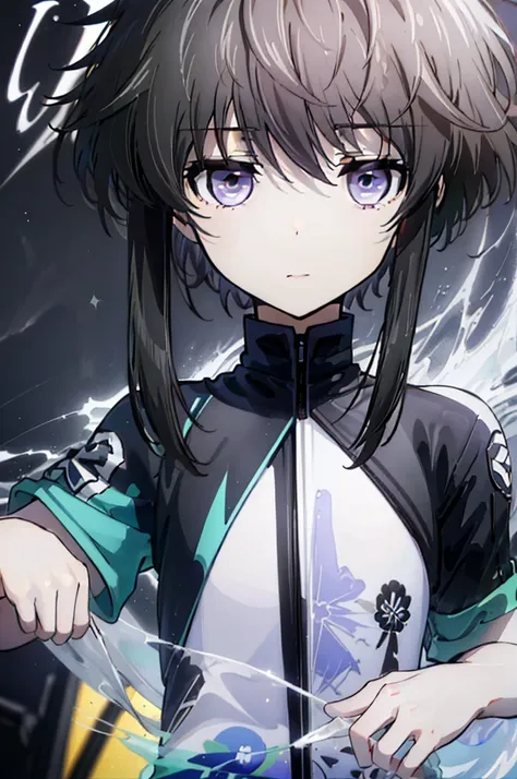 1 girl,å—å±±é›«,black hair,short hair with long locks,short hair,side lock,purple eyes,bangs,black hair,short sleeve hoodie,slee...