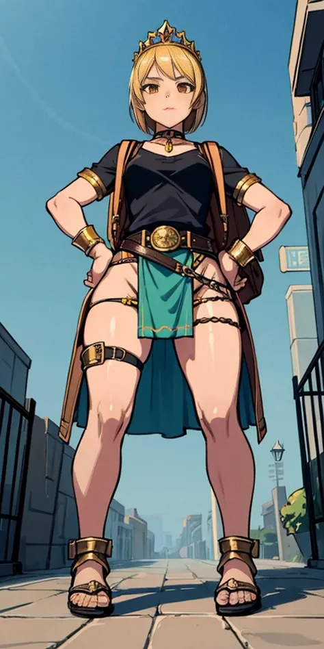 full body, whole body. 1solo (girl). slave fighter, loincloth standing, hands on hips full body, whole body. 1solo (girl). slave fighter, loincloth standing, hands on hips, metal sandals, backpack, choker, big belt, view from below, feet together, bracers,...