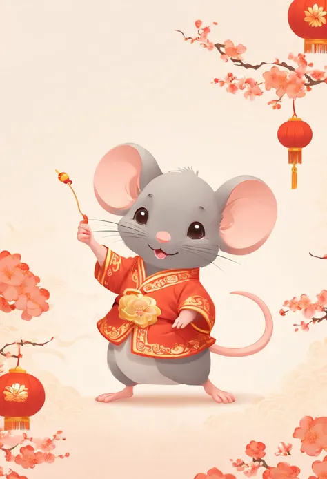 Chinese new year style, A cute mouse, intricate, Soft Color palette, (best quality, masterpiece, Representative work, official art, Professional, unity 8k wallpaper:1.3)